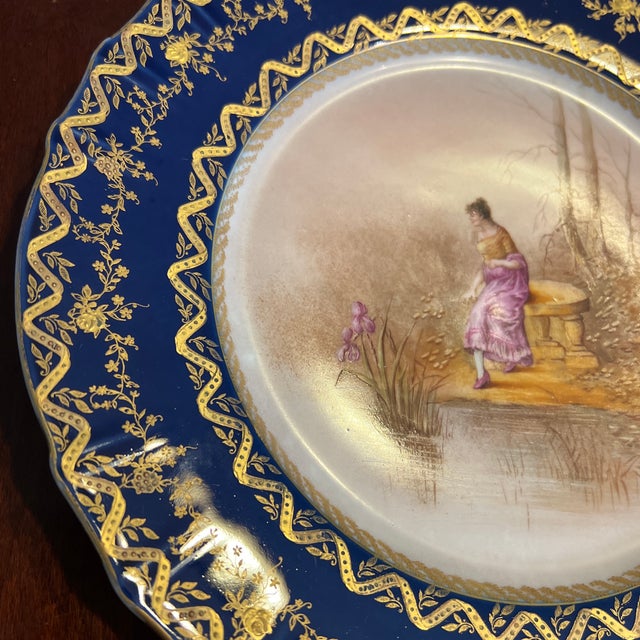 1910s Haviland Limoges Cabinet Portrait Plate Features Cobalt & Gold # 2 of 2 For Sale - Image 5 of 9