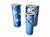 A complementary trio of Asian vases in blue and white. The smallest vase is decorated with a fan design motif and fish....