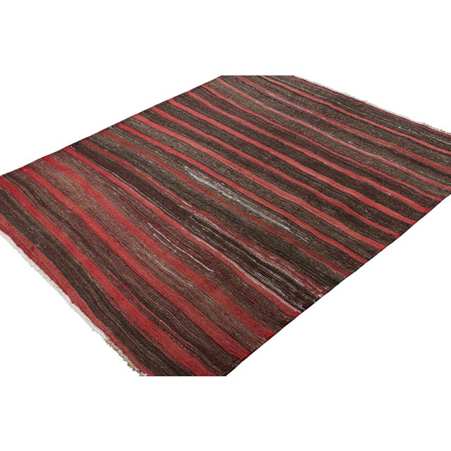 Rug & Kilim Vintage Shahsavan Persian Kilim in Red and Brown Geometric Stripes - Rug & Kilim For Sale - Image 4 of 7