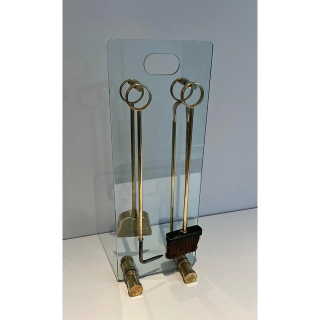 Glass and Brass Design Fireplace Tools - 5 Pieces For Sale - Image 6 of 13