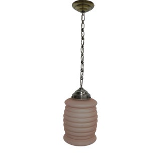 Art Deco Hanging Lamp with Pink Frosted Glass Shade, 1930s For Sale