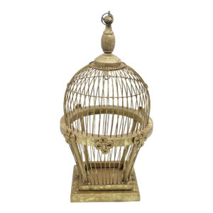 Mid Century Italian Golden Gilt Wood and Metal Wire Bird Cage
