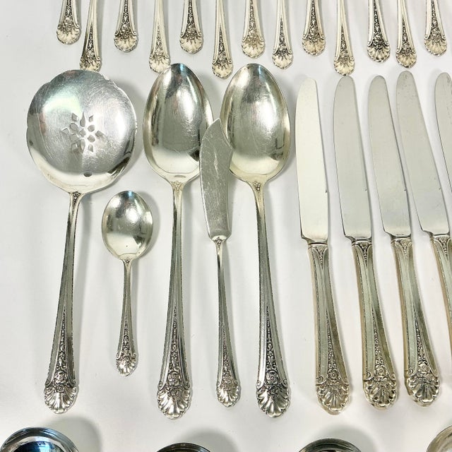 Art Deco 1935 Vintage Hollywood Regency Neoclassical Royal Windsor Sterling Silver Flatware - Set of 71. For Sale - Image 3 of 18
