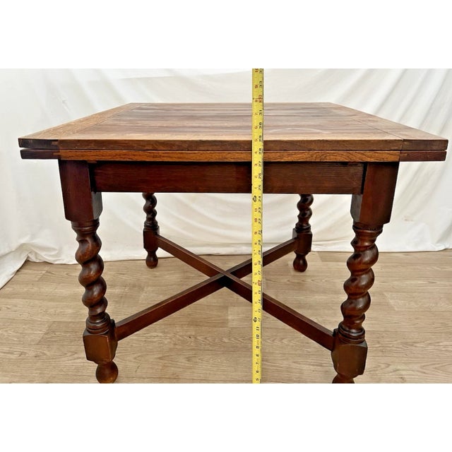 Brown Antique Expanding Pub Kitchen Table Barley Twist Legs Quarter Sawed Tiger Oak For Sale - Image 8 of 12