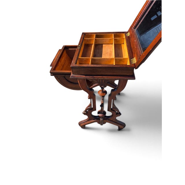Wood 19th Century, American Victorian Walnut, Sewing Table Refurbished. For Sale - Image 7 of 15