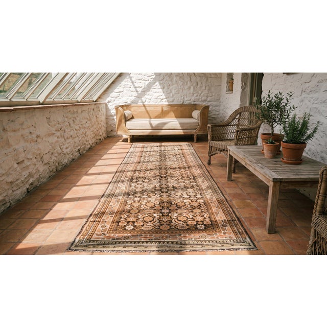 Brown 1930s Brown Tribal Geometric Antique Malayer Persian Rug Hand Knotted 4'3" X 16'0" Wool Carpet For Sale - Image 8 of 8