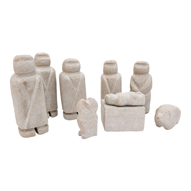 Vintage Hand-Carved Inuit-Style Soapstone Nativity Scene Set For Sale