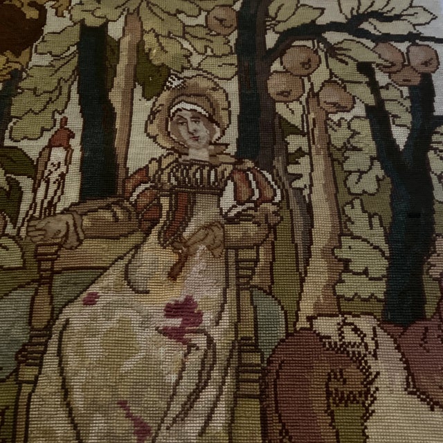 Textile 1920’s Hand Done Arts & Crafts Large Needlepoint Woman & Her Dogs Tapestry For Sale - Image 7 of 7