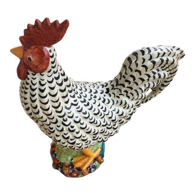 Vintage Majolica Style Italian Ceramic RoosterRooster For Sale