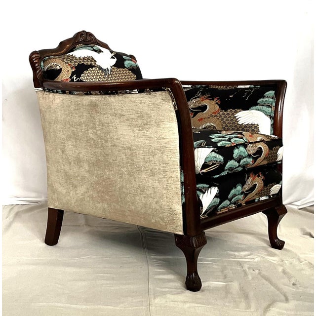 Chinoiserie 1920 Art Nouveau Newly Reupholstered Chinoiserie Club Chair For Sale - Image 3 of 8