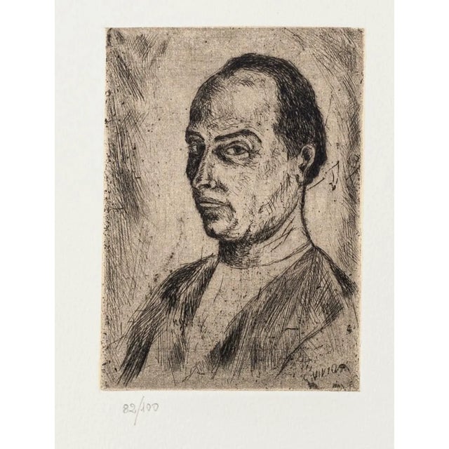 Portrait - Original Etching on Paper by Giuseppe Viviani - 20th Century 20th Century For Sale