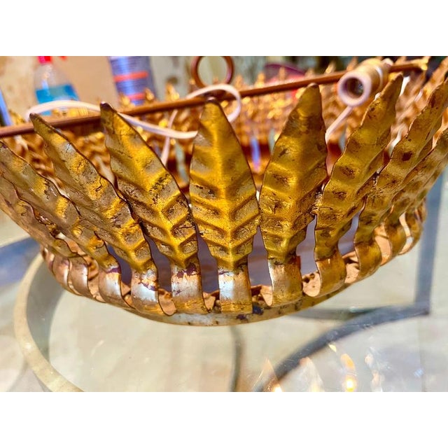 Large Spanish Crown Sunburst Fixture in Gilt Metal and Frosted Glass, 1950 For Sale - Image 9 of 10