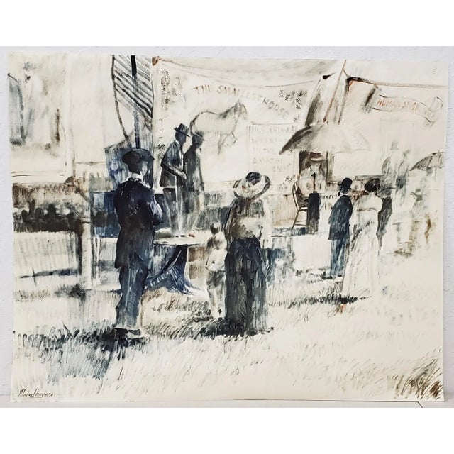 Cream Figures at an Early 20th Century Carnival Original Watercolor by Vaughn C.1976 For Sale - Image 8 of 8