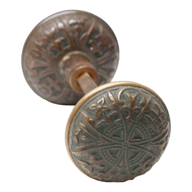 Antique 1890s Bronze Lockwood Vernacular Entry Door Knobs For Sale