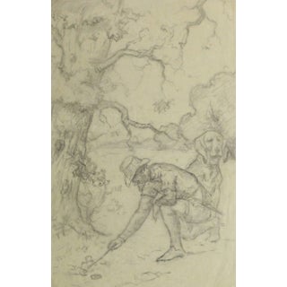 Jean-Baptiste Grancher, French Pencil Drawing - the Tracker For Sale