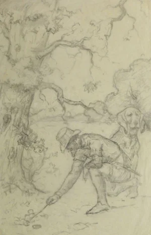 Jean-Baptiste Grancher, French Pencil Drawing - the Tracker