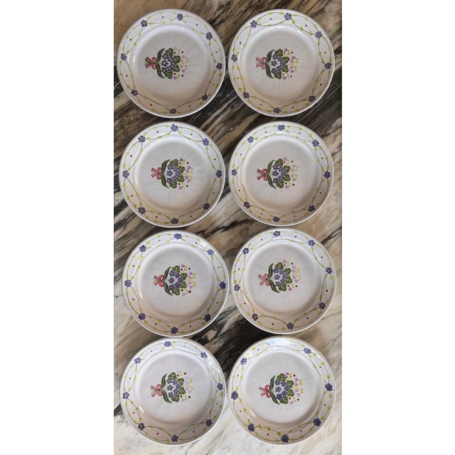 Ceramic Made in Portugal Vintage Terra Cotta Hand Painted Plates - Set of 8 For Sale - Image 7 of 18