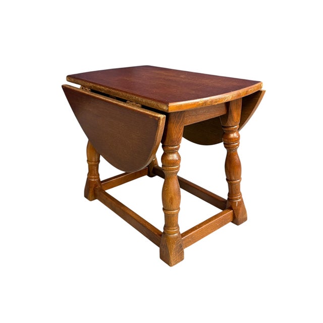 Brown Antique Miniature Oak Drop-Leaf Table Featuring Traditional Turned Baluster Legs, 1940 For Sale - Image 8 of 15
