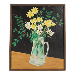 1970s Original Painting Flowers in a Pitcher by Stanley