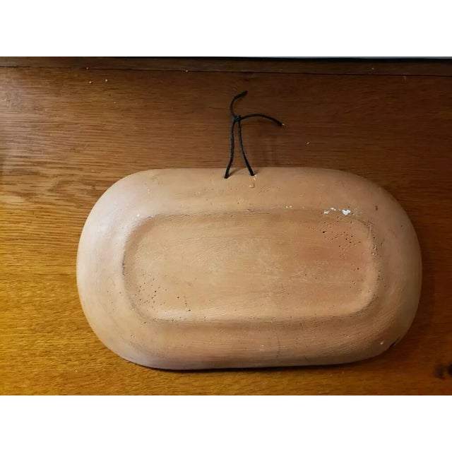Vintage Oval Shaped Clay Wall Hanging Hand Painted Folk Art For Sale - Image 4 of 4