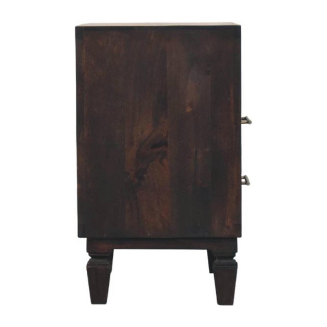 Wood Carved Mango Wood Bedside Table in California Walnut For Sale - Image 7 of 8