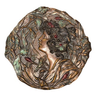Signed A. Mucha Art Nouveau Floral Relief Wall Plaque, Early 20th Century. For Sale