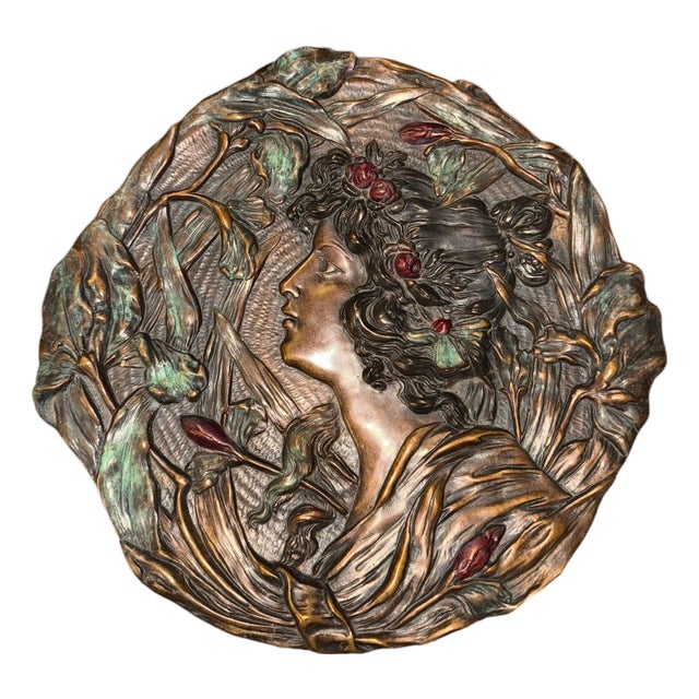 Signed A. Mucha Art Nouveau Floral Relief Wall Plaque, Early 20th Century. For Sale