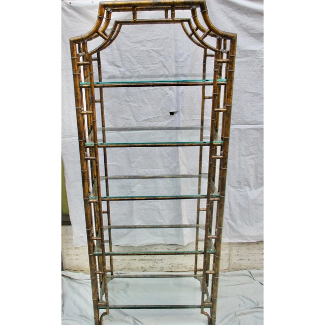 Chinoiserie Chinese Chippendale Pagoda Style Iron Faux Bamboo Etagere For Sale - Image 3 of 18