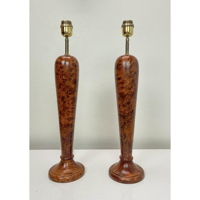 Classical Style Turned Burl Wood Table Lamps, 1970s, Set of 2 For Sale - Image 4 of 14