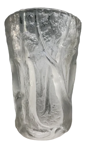 1950s Art Deco Style Moulded and Frosted Glass Vase With Forest Scene