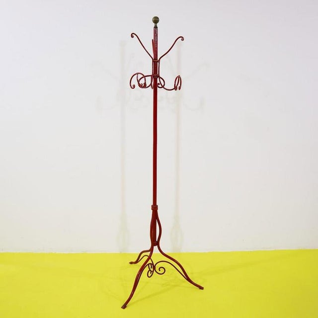 Red Red Metal Freestanding Coat Rack with Curved Hooks For Sale - Image 8 of 8