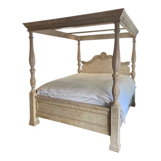 1990s Bernhardt Vintage Oak King Side Poster Bed For Sale