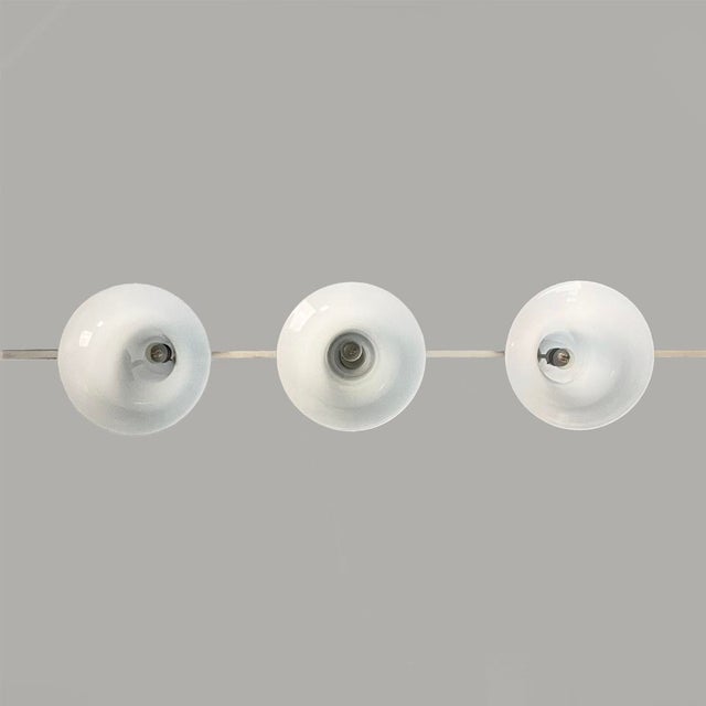 Italian Modern Chandeliers in White Opaline Glass and Metal, 1970s, Set of 3 For Sale - Image 6 of 11