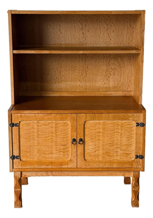 Oak Cabinet With Lower Doors and Shelves Vintage Mid-Century Modern 1960s