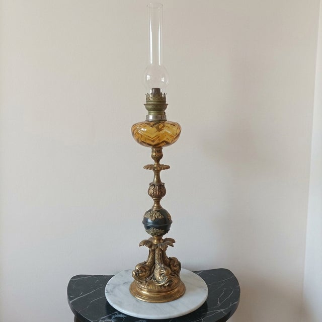 Renaissance Bronze Oil Lamp, 1920s, in Flawless conditions. Designed 1920 to 1949 Up to 250V (Europe/UK Standard).The...
