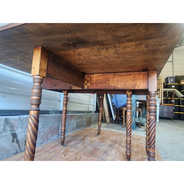 Antique Victorian Barley Twist Drop-Leaf Dining Table on Casters For Sale - Image 15 of 16
