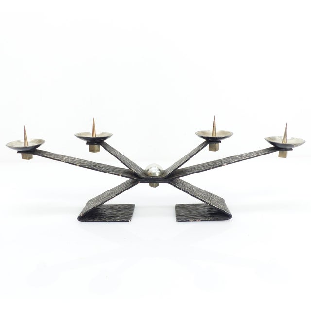 Modernist Brutalist Chandelier with Four Blackened Hammered Metal Spikes, Europe, 1970 For Sale - Image 10 of 10