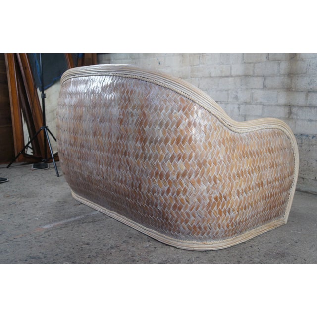 Mid 20th Century Mid 20th Century Mid Century Modern Bohemian Rattan & Split Reed Barrel Back Loveseat Sofa For Sale - Image 5 of 13