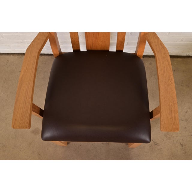 Wood Charles Rennie Mackintosh Style Arts & Crafts Inlaid Oak High Back Armchairs, Pair For Sale - Image 7 of 12