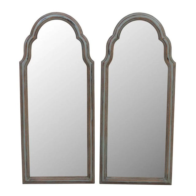 Pair Duck Egg Blue Arch Top Mirrors For Sale - Image 9 of 13