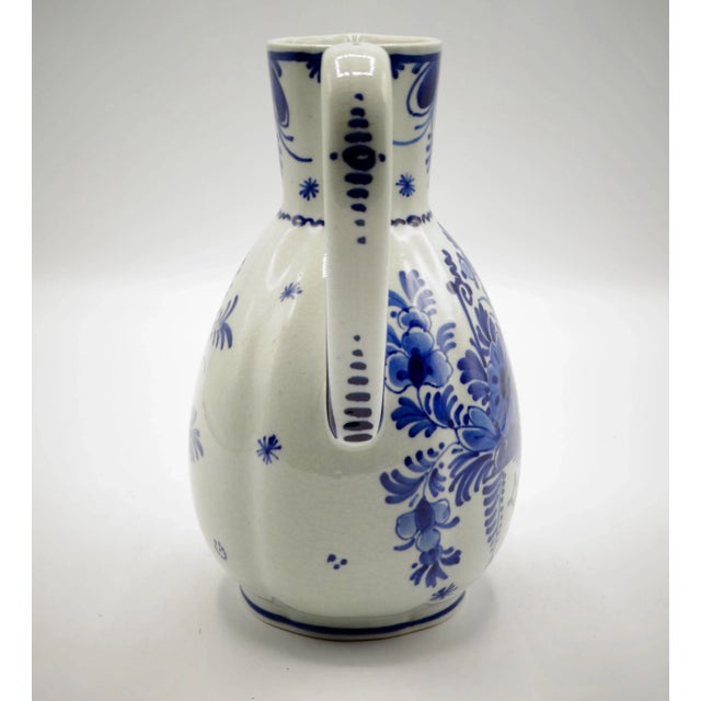 White Antique Faience Dutch Delft Jug Hand Painted For Sale - Image 8 of 9
