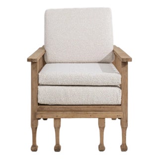 Mid-Century Reclining Lounge Armchair with Pull-Out Footrest in Bouclé Upholstery For Sale
