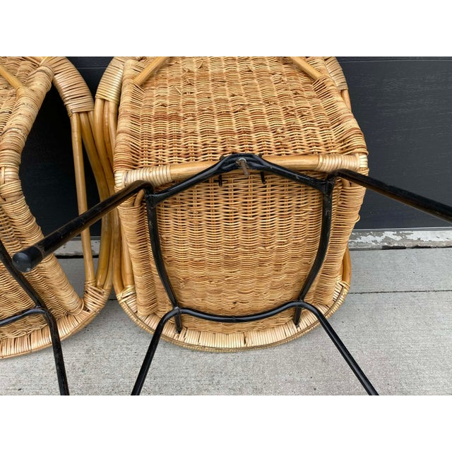 Mid-Century Modern Rattan & Wrought Iron Basket Hoop Chairs (Pair) For Sale In Detroit - Image 6 of 15