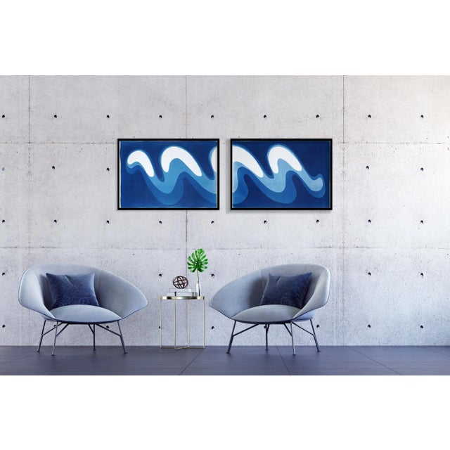 2025, Wave Iii, Unique Monotype Cyanotype, Organic Modern Gestures, Horizontal Diptych on Watercolor Paper For Sale In Miami - Image 6 of 8