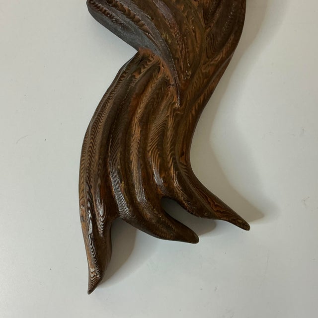 Mid-Century Boho Chic Arts & Crafts Folk Art Hand Carved Wood Owl on Branch Sculptural Wall Object For Sale - Image 17 of 18
