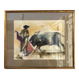 Original Mid-Century Watercolor and Ink Drawing Framed and Signed by the Artist. For Sale