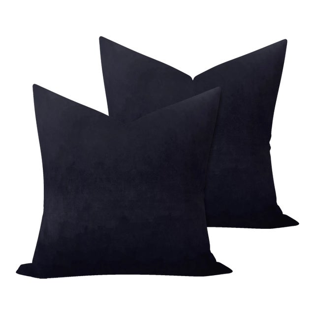 Velvet in Navy Pillows - A Pair For Sale