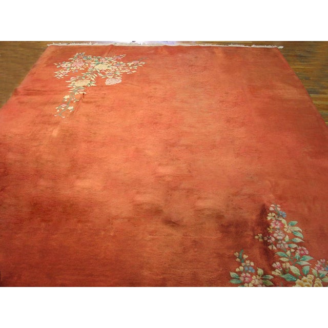 1930s Chinese Art Deco Carpet ( 8'9" x 11'7" - 266 x 353 ) Antique Floral Hand Knotted Pile Rug, Circa Date: 1930s. This...
