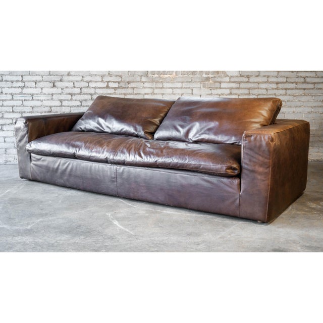 Restoration Hardware Restoration Hardware Leather Cloud Sofa For Sale - Image 4 of 15