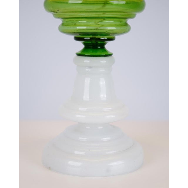 Table Lamp in Green and White Opaline Glass with Brass Details, 1880s For Sale - Image 6 of 9
